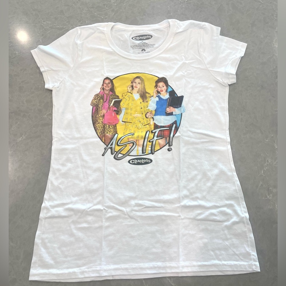 Clueless Movie Y2K White Short Sleeve “AS IF!” Graphic T- Shirt New Size M